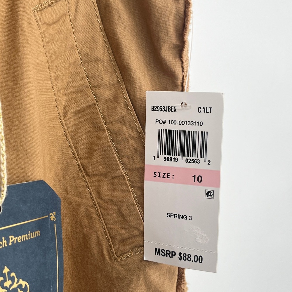 Democracy NWT Stretch Camel Wide Leg Pants Paperbag Waist Crochet Trim Size 10 - Picture 6 of 12